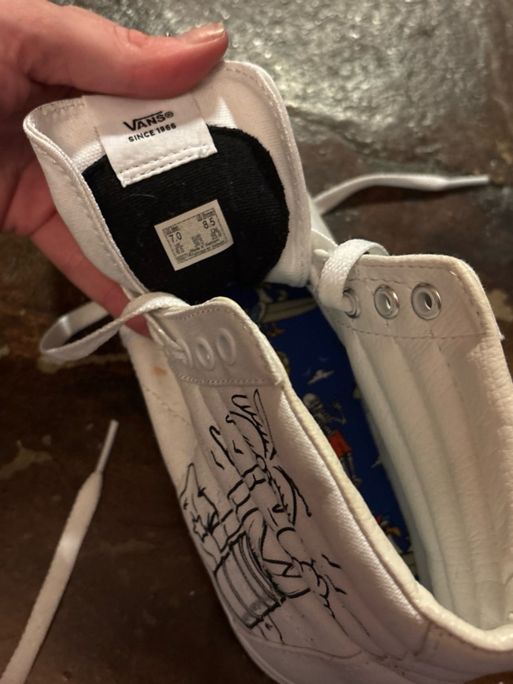 Vans White High-Top Canvas Sneakers with Black Surf Graphic - Picture 3 of 3